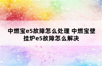 中燃宝e5故障怎么处理 中燃宝壁挂炉e5故障怎么解决